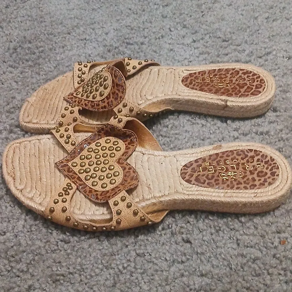 Bridget Shuster  tan cheetah heart slides sandals  Sz 8 EUC - Picture 4 of 11